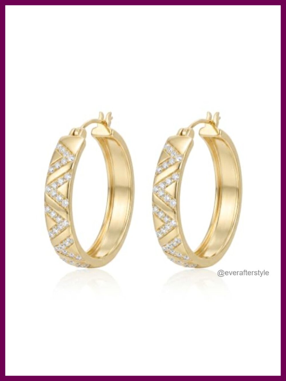 14K Gold Plated V-Shaped CZ Chunky Hoop Earrings for Women 25mm